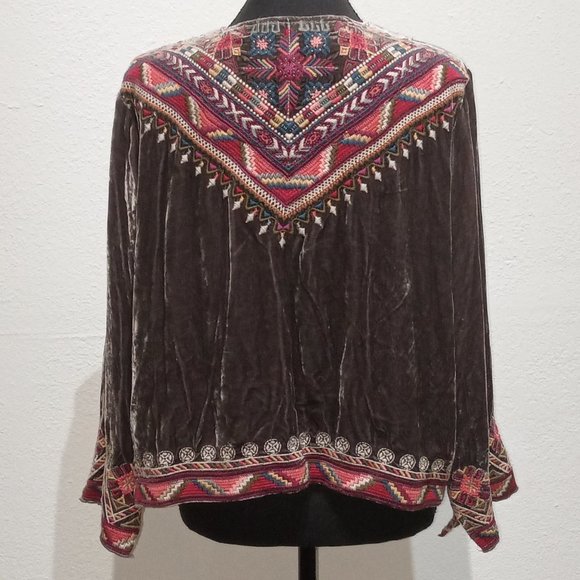 Johnny Was Graphite velour embroidered jacket - Picture 5 of 16